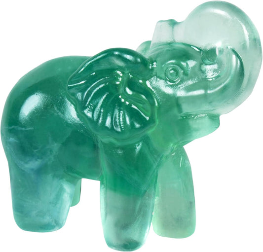 2 Inch Fluorite Crystal Elephant Sculpture Handcrafted Healing Stone Animal Figurine Spiritual Home Decor Lucky Charm Gift for Wealth Success Positive Energy and Meditation Lovers