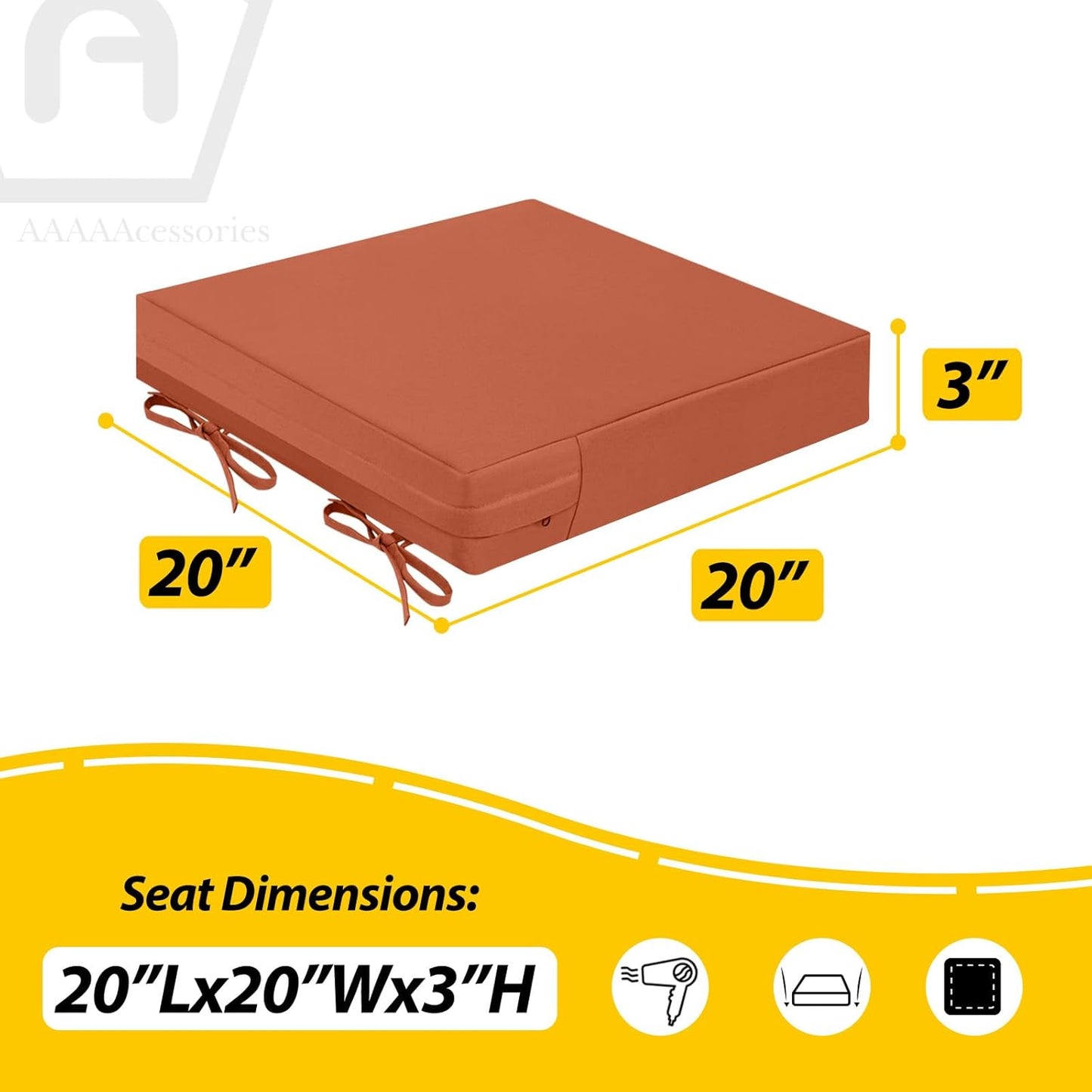 AAAAAcessories Outdoor Seat Cushions for Chairs, Waterproof, Fade-Resistant Patio Furniture Replacement Cushions, 20" x 20" x 3", Set of 2, Rust