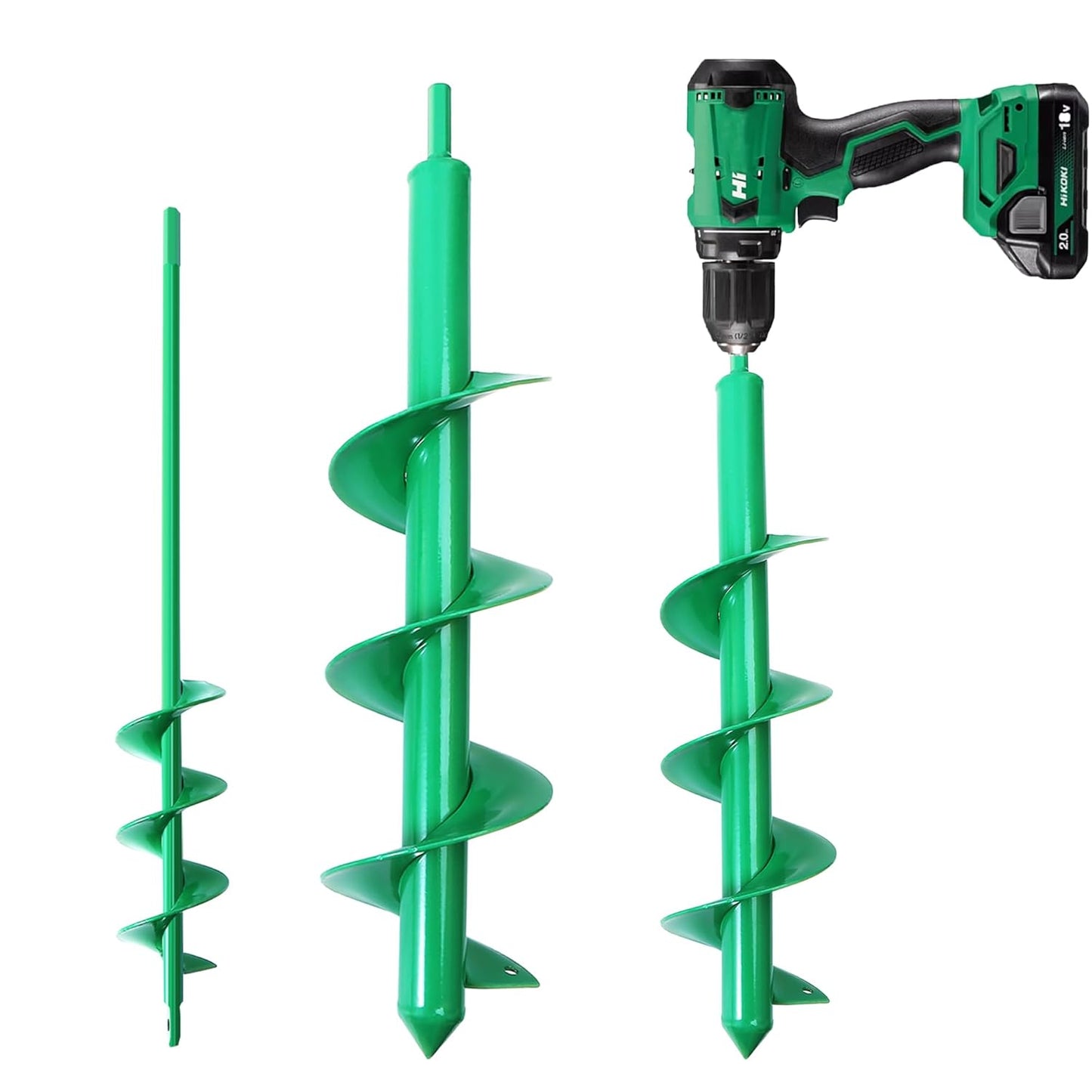 Garden Auger Drill Bit for Planting Set of 2,Soil Ground Earth Spiral Drill Bit for 3/8" Hex Drive Drill, Yard Auger for Bulbs Planting, Hole Digger Flowers,Umbrella Holes,Bedding Digging Planter