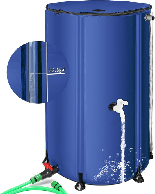 Rain Barrels to Collect Rainwater from Gutter - Portable Water Storage Tank Water Barrel Rainwater Collection System Rain Catcher Include Filter Two Spigots and Overflow Kit (100 Gallon, Blue)