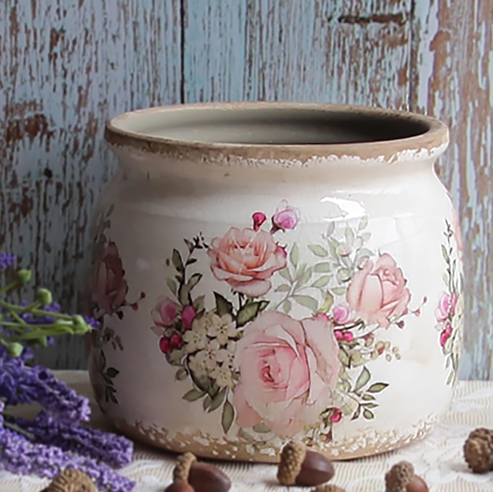 Ceramic Planters for Indoor Plants, Plant Pots with Drainage Hole, 6.29in. Flower Pots for Indoor Plants, Stylish Planters & Succulent Pots, Crackle Glaze Finish Plant Pots, Pink