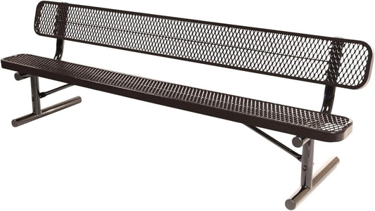 Coated Outdoor Furniture Heavy-Duty Portable Outdoor Bench Thermoplastic Coated, Expanded Metal, Commercial-Grade Seating, Made in America (Portable with Back, 8 Ft, Brown)
