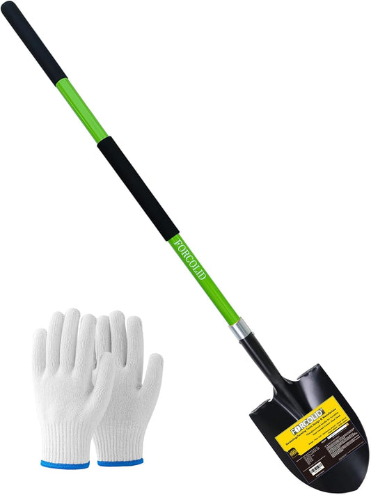 Shovel for Digging, Heavy Duty Gardening Shovel 57 Inch Straight Handle Round Blade with Non-Slip Tail Cover, Lawn and Yard Tools, Fiberglass Handle(Green)