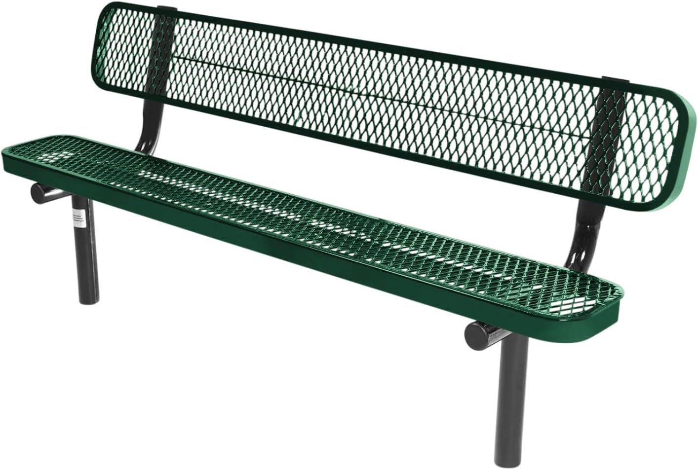 Coated Outdoor Furniture Heavy-Duty Outdoor Bench Thermoplastic Coated, Expanded Metal, Commercial-Grade Seating, Made in America (Inground with Back, 6 Ft, Textured Green)