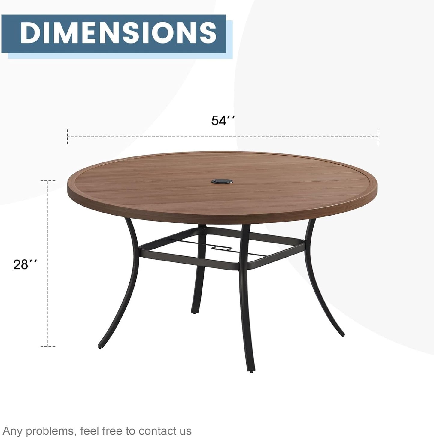 DIFY Patio Round Dining Table, 53" All Weather Round Outdoor Table with 1.57" Umbrella Hole for 8 Person, Perfect for Yard, Balcony and Lawn, Walnut