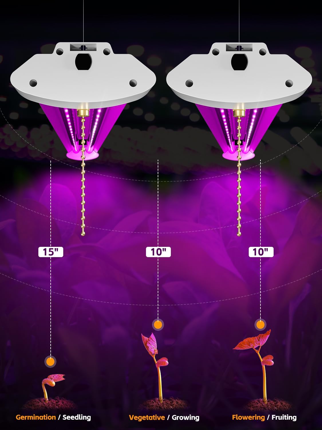 LED Grow Lights for Indoor Plants 48W, 4FT Full Spectrum Sunlight Plant Light, Hanging Suspended Fixture, Linkable, Super Bright, Greenhouse, Easy Installation 4-Pack