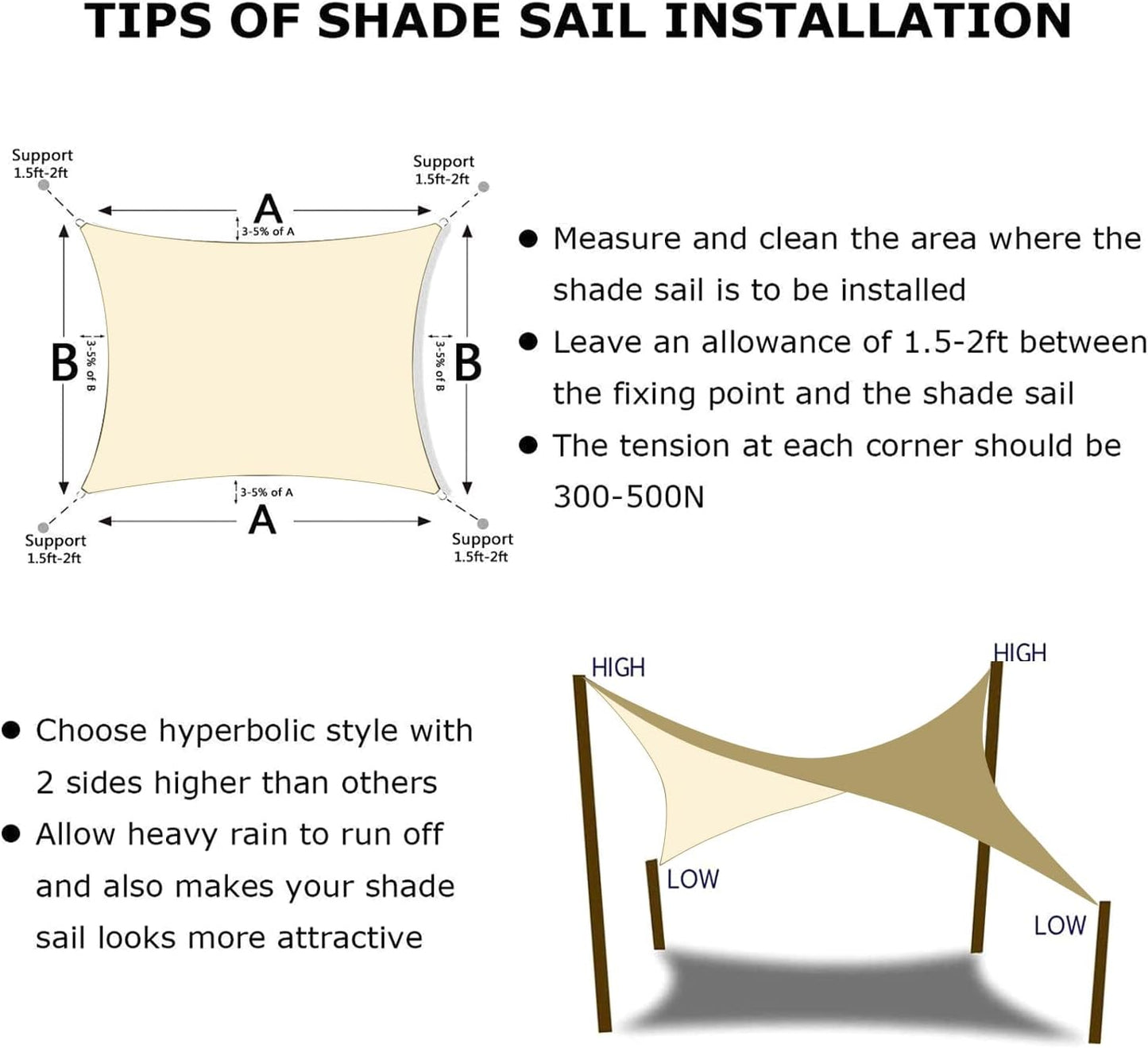 KANAGAWA 21'X22' Cream Custom Size Sun Shade Sail Rectangle UV Block Canopy Cover for Patio Backyard Lawn Garden Outdoor (Customized Available)