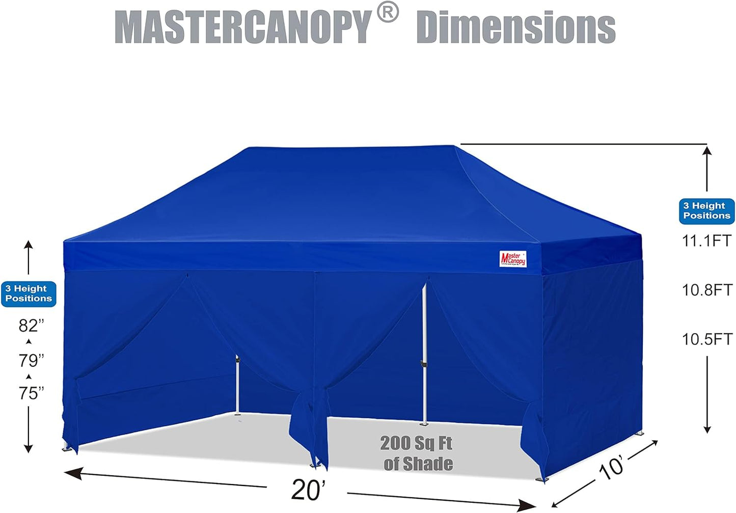 MASTERCANOPY Pop-up Canopy Tent with Sidewalls (10x20,Blue)