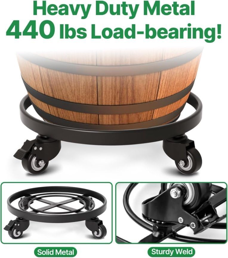 AMAGABELI GARDEN & HOME 12" Metal Plant Caddy Heavy Duty Plant Stand with Wheels Wrought Iron Potted Brake Flower Pot Rack Rollers Mover Dolly Holder Indoor Outdoor Planter Trolley Caster BG1622
