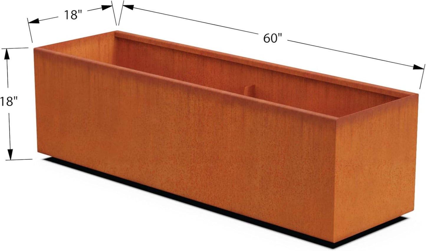 Large Rectangular Planter for Outdoor Plants - 60x18x18 Inch Corten Steel Planter Box | Extra Large Metal Planter for Patios & Landscapes | Heavy Duty Raised Garden Bed