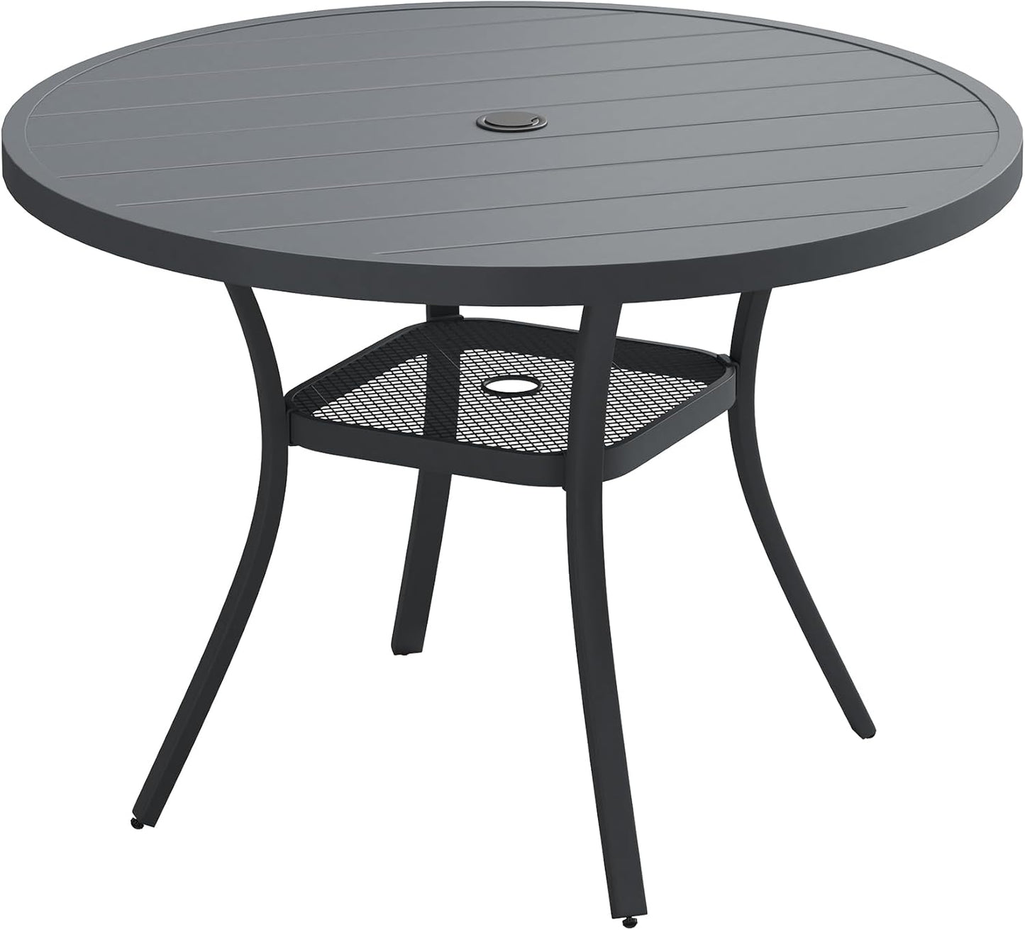 VICLLAX 41.2"x 28" Outdoor Round Patio Table for Lawn Garden, All Weather Metal Round Patio Dining Table with Adjustable Umbrella Hole, Patio Table for 4 Person, Grey Tabletop