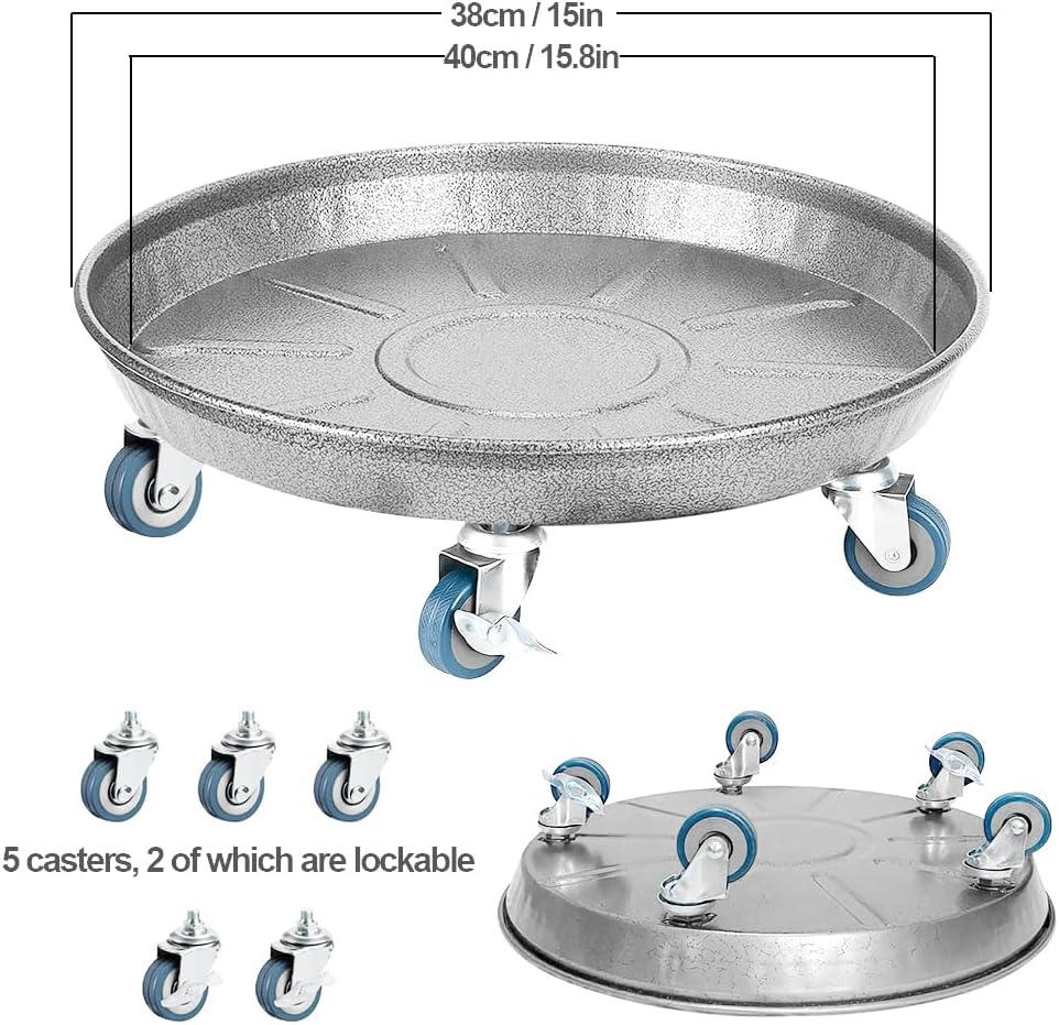 Plant Caddy with Wheels, Heavy Duty Plant Stand with Universal Wheels (16 inch, Silver)