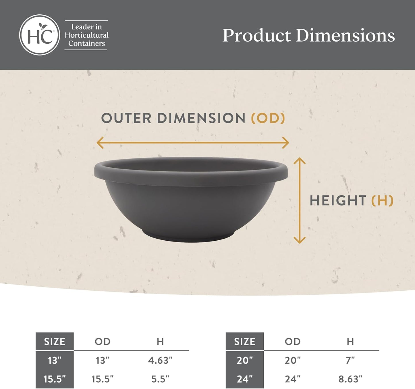 The HC Companies Shallow Planter with Drainage - Contemporary Garden Bowl Planter for Flowers, Herbs & More - Round Succulent Planter Pot for Indoors and Outdoors (20" Warm Gray, Pack of 1)