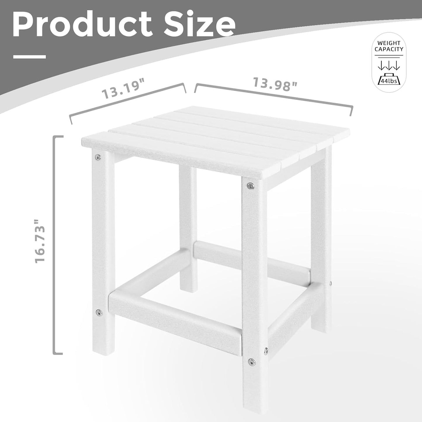 Adirondack Side Table Outdoor, HDPE Small Outdoor Table for Patio,Outside End Table for Porch, Deck, Pool, Weather Resistant/Easy Maintenance/Indoor or Outdoor Use, White