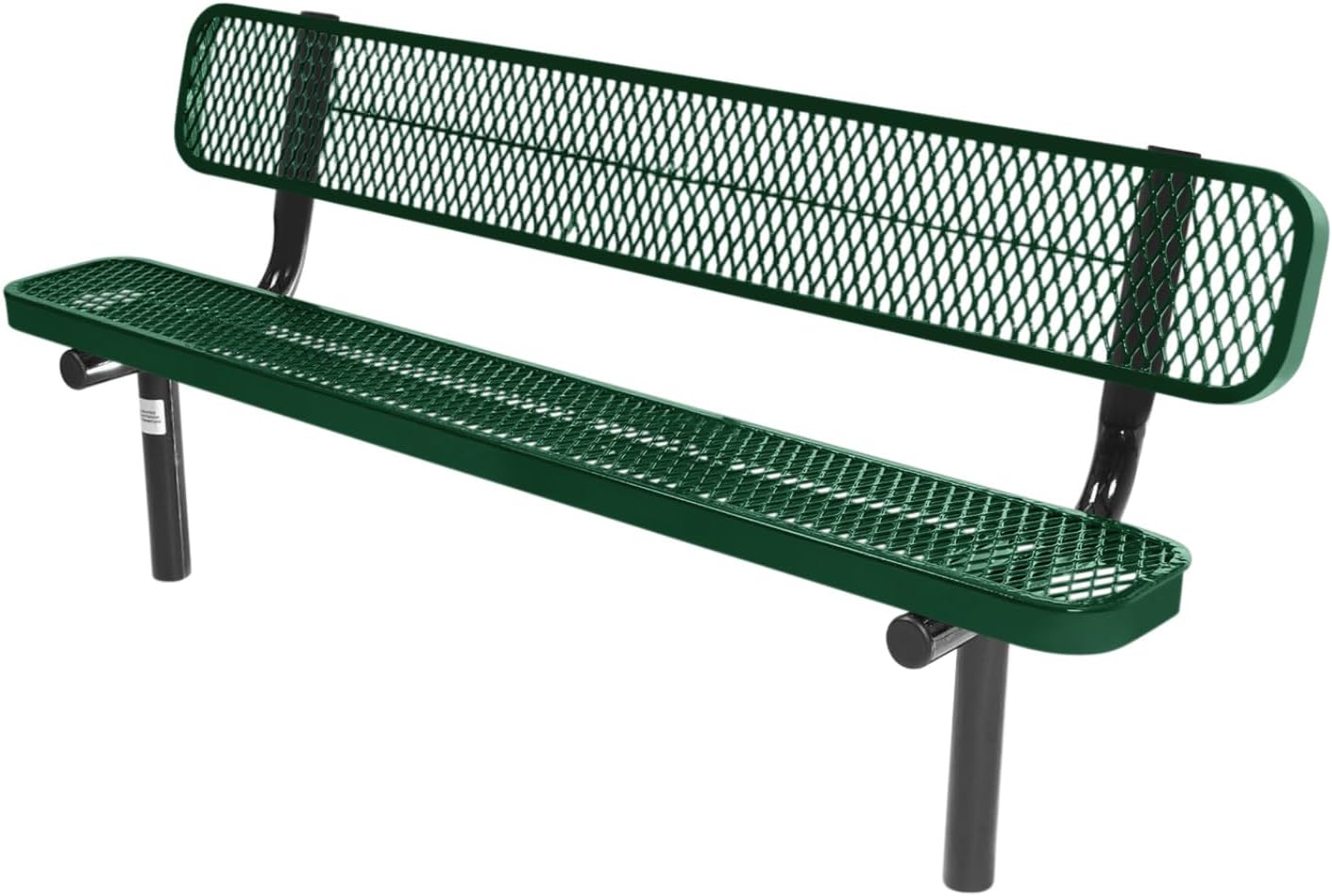 Coated Outdoor Furniture Heavy-Duty Outdoor Bench Thermoplastic Coated, Expanded Metal, Commercial-Grade Seating, Made in America (Inground with Back, 6 Ft, Green)
