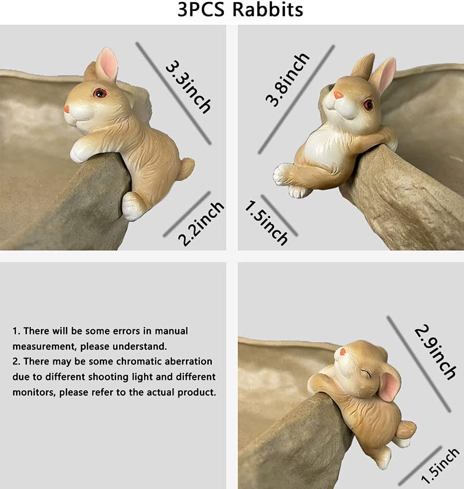 Ebrima Set of 3 Cute Animal Figurines Planter Pot Hanger Decorations, Resin Hanging Climbing Rabbit Sculpture Outdoor Statues Ornaments for Flower Pot Garden Decor (3 Rabbits)