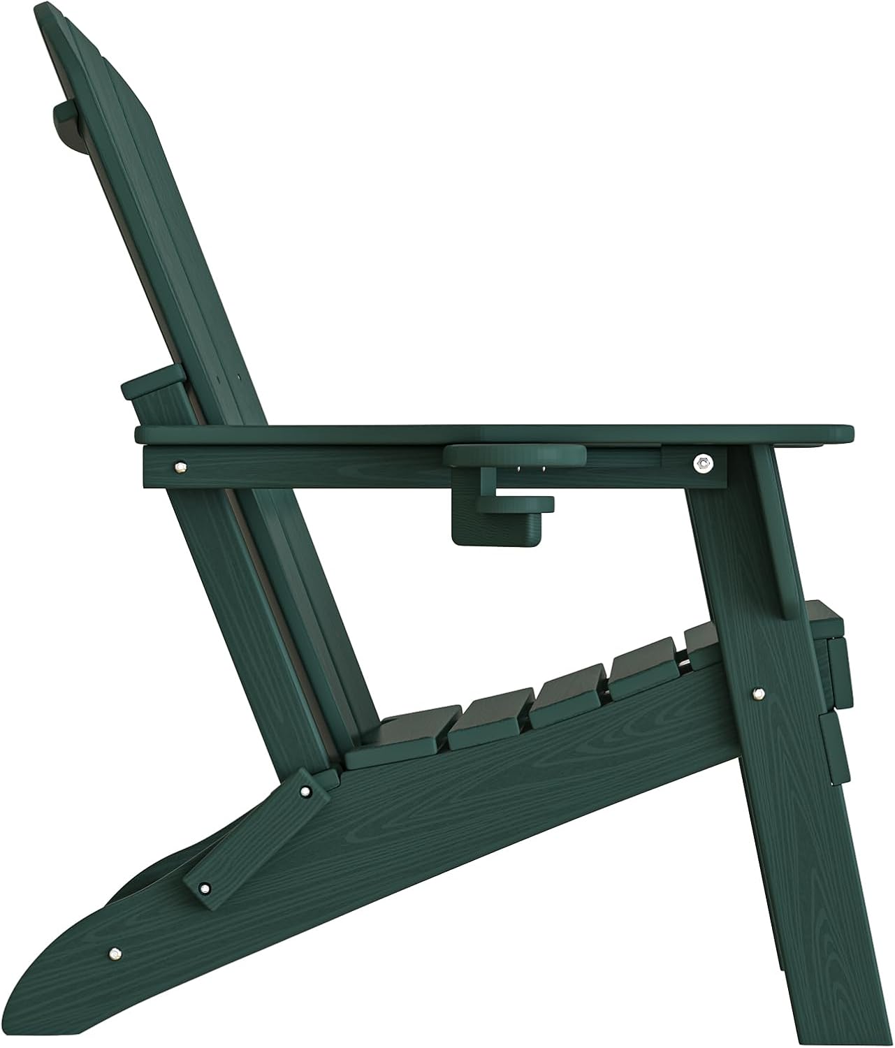Folding Adirondack Chair - Extended Ergonomic Backrest, Cup Holder - Easy Assembly - Durable HDPE Plastic, Weather Resistant & Maintenance-Free - Lawn, Patio, Deck Supports 400lbs Green