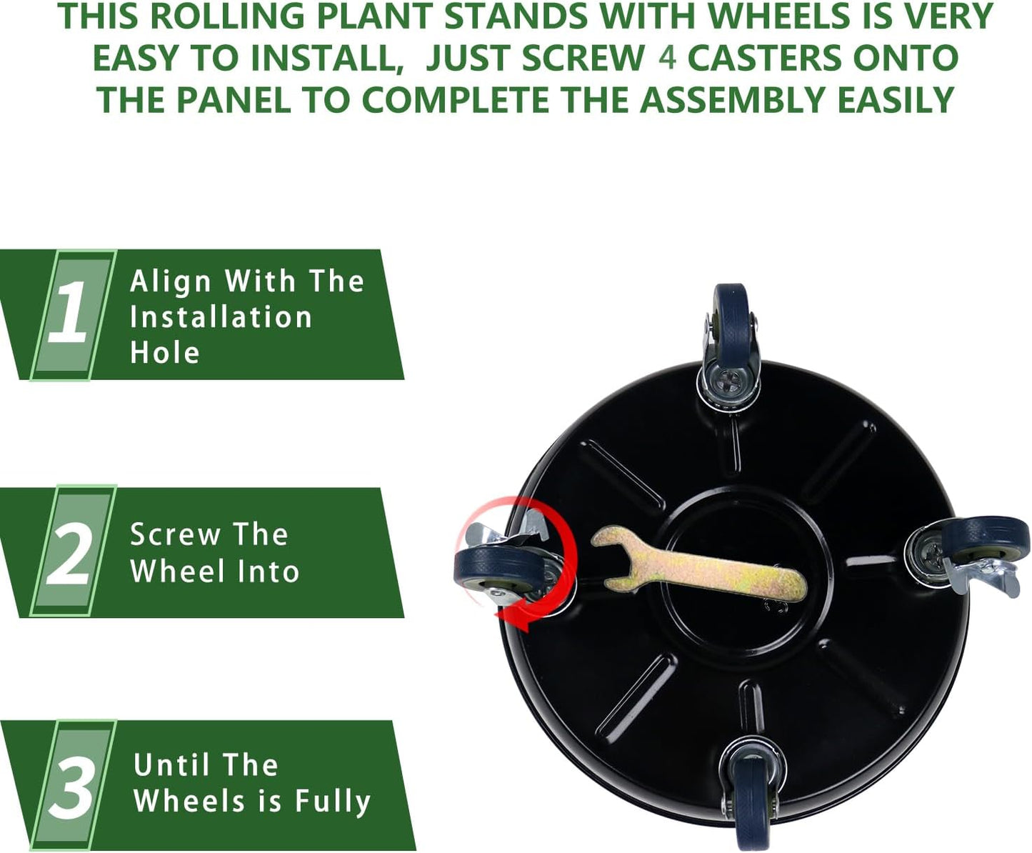 3 Pack Metal Plant Caddy With Wheels 12 Inch Black, Round Rolling Heavy Duty Plant Dolly, Heavy Plant Pot Mover Outdoors or Indoors, The Metal Wheel Can Rotate 360 Degrees or Lockable.