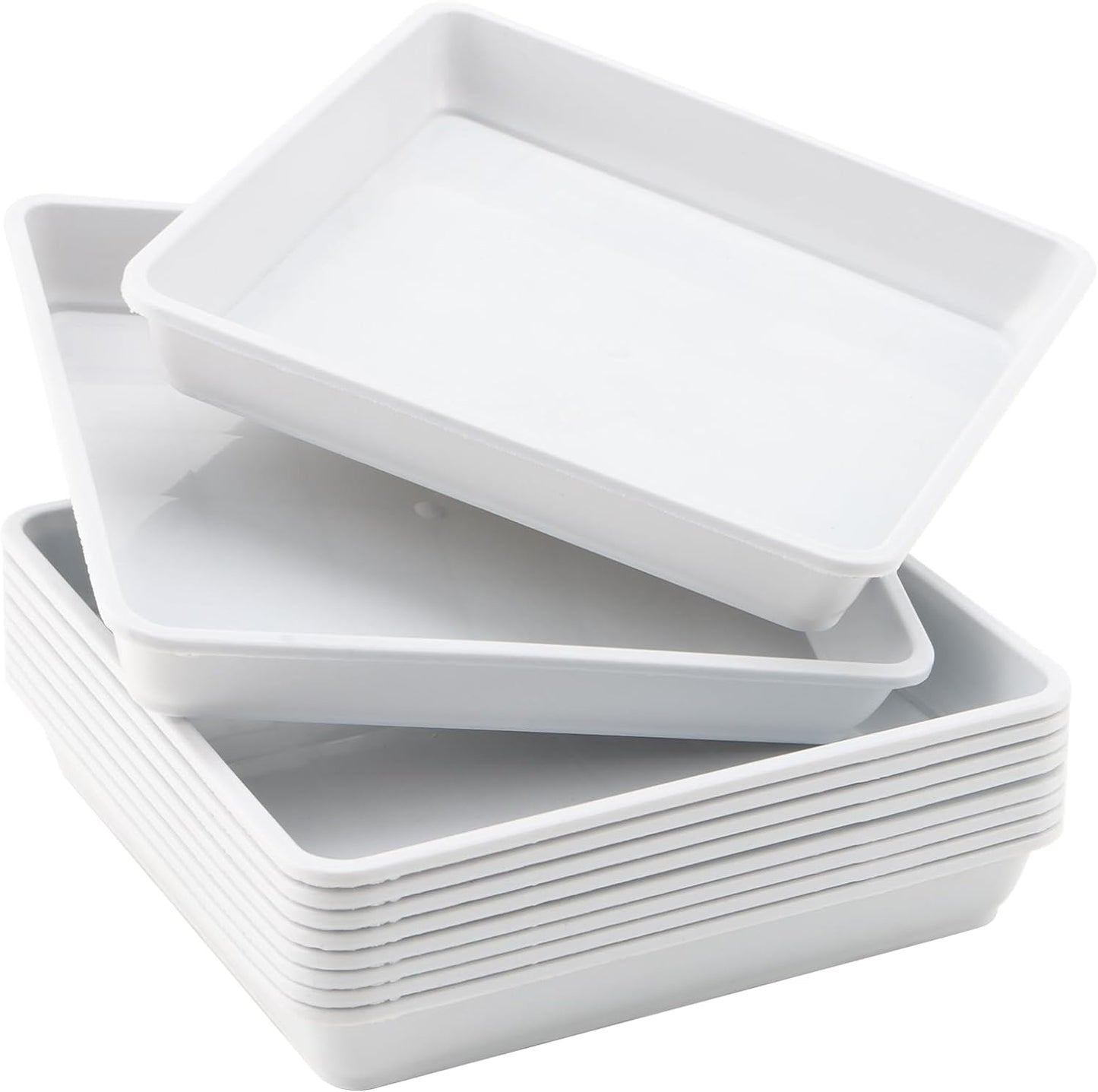 JOIKIT 10 PCS 10 x 10 Inch Square Plant Saucer, Plastic Plant Saucer Drip Tray, Square Flower Pot Tray for Indoors and Outdoor Plant Pots, 1.38 Inch Deep, White