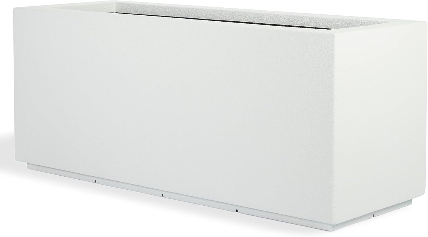 PolyStone Milan Tall Modern Outdoor/Indoor Rectangular Trough Planter, 46" L X 17" W X 19" H, Lightweight, Heavy Duty, Weather Resistant, Polymer Finish, Commercial and Residential (White)