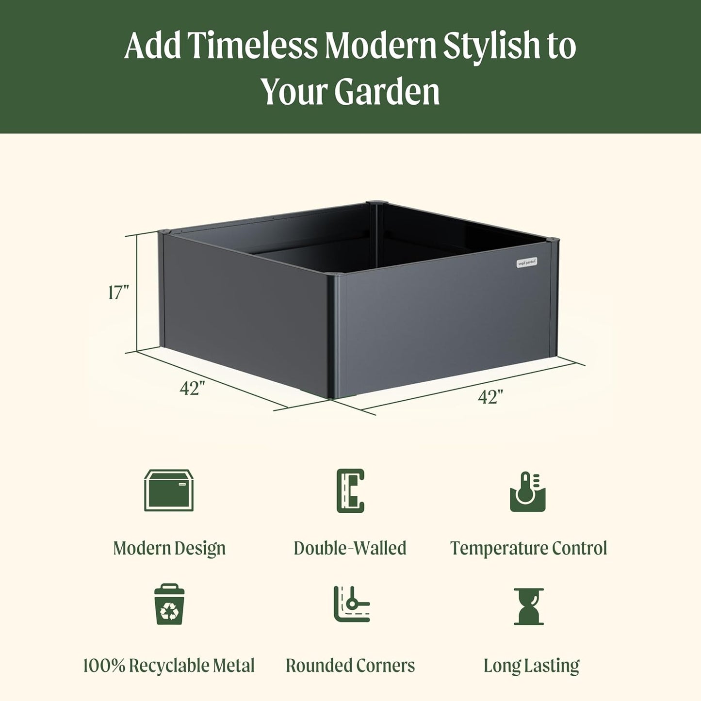 Vego garden Modern Raised Garden Bed 17" Tall 42" x 42" Heavy Cube Planter Box for Trees Plants Flowers Double-Walled Metal Planters for Outdoor Commercial Residential Patio, Midnight Blue