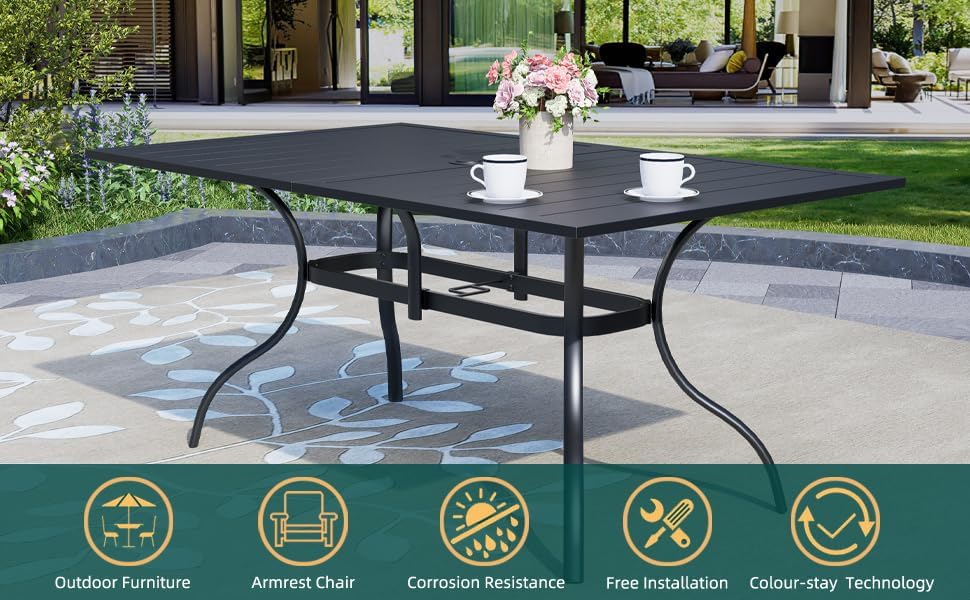 7-Piece Outdoor Patio Dining Set, 6 Stackable Patio Outoor Chairs & Rectangular Dining Table with All Weather Frame Furniture Set - Brown Tan