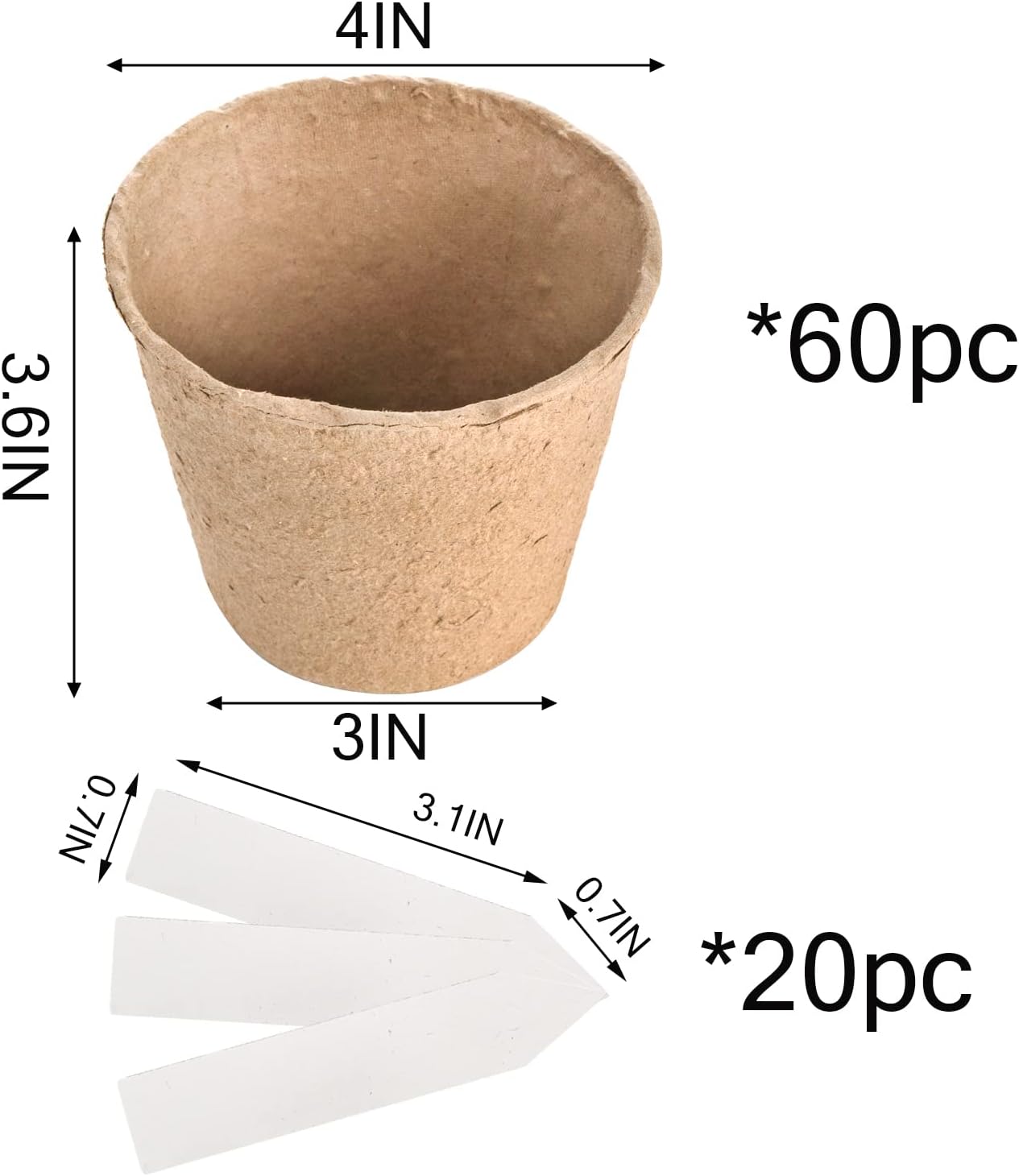 Cedilis 60 Pack 4 inch Peat Pots, Biodegradable Plant Starter Pots with Plant Labels, Germination Station Starter Cups, Disposable Plant Pots for Seedlings, Flowers, Vegetables Seeds