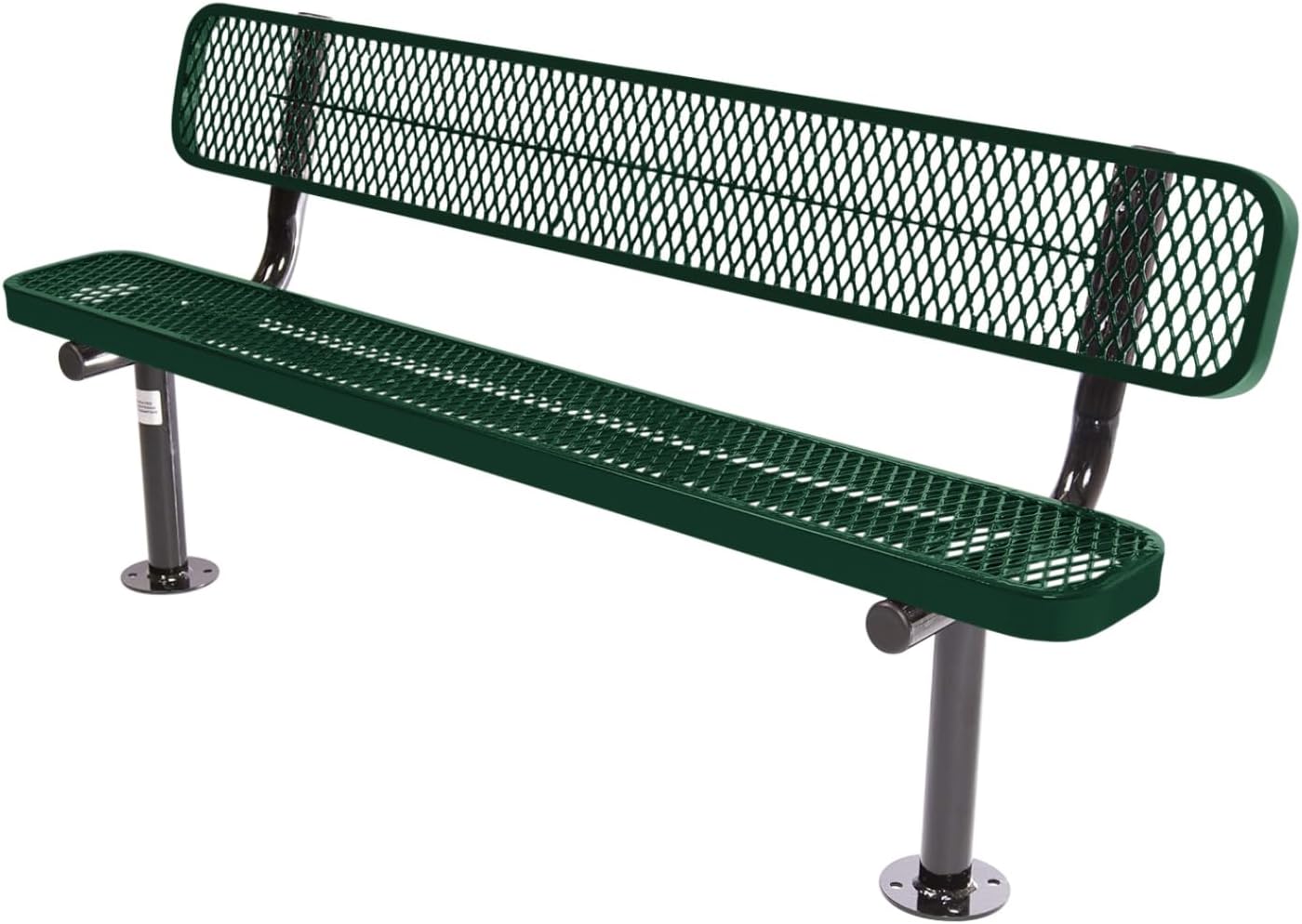 Coated Outdoor Furniture Heavy-Duty Outdoor Bench Thermoplastic Coated, Expanded Metal, Commercial-Grade Seating, Made in America (Surface with Back, 6 Ft, Textured Green)