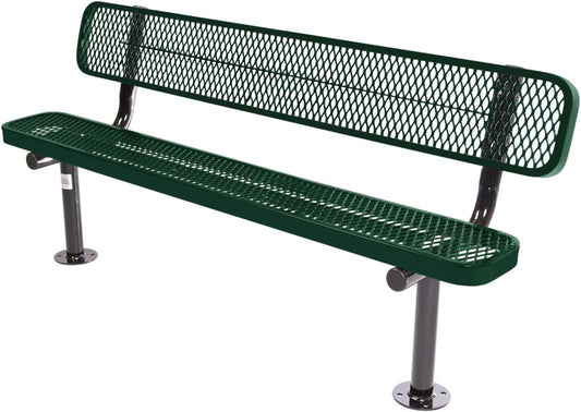 Coated Outdoor Furniture Heavy-Duty Outdoor Bench Thermoplastic Coated, Expanded Metal, Commercial-Grade Seating, Made in America (Surface with Back, 6 Ft, Textured Green)