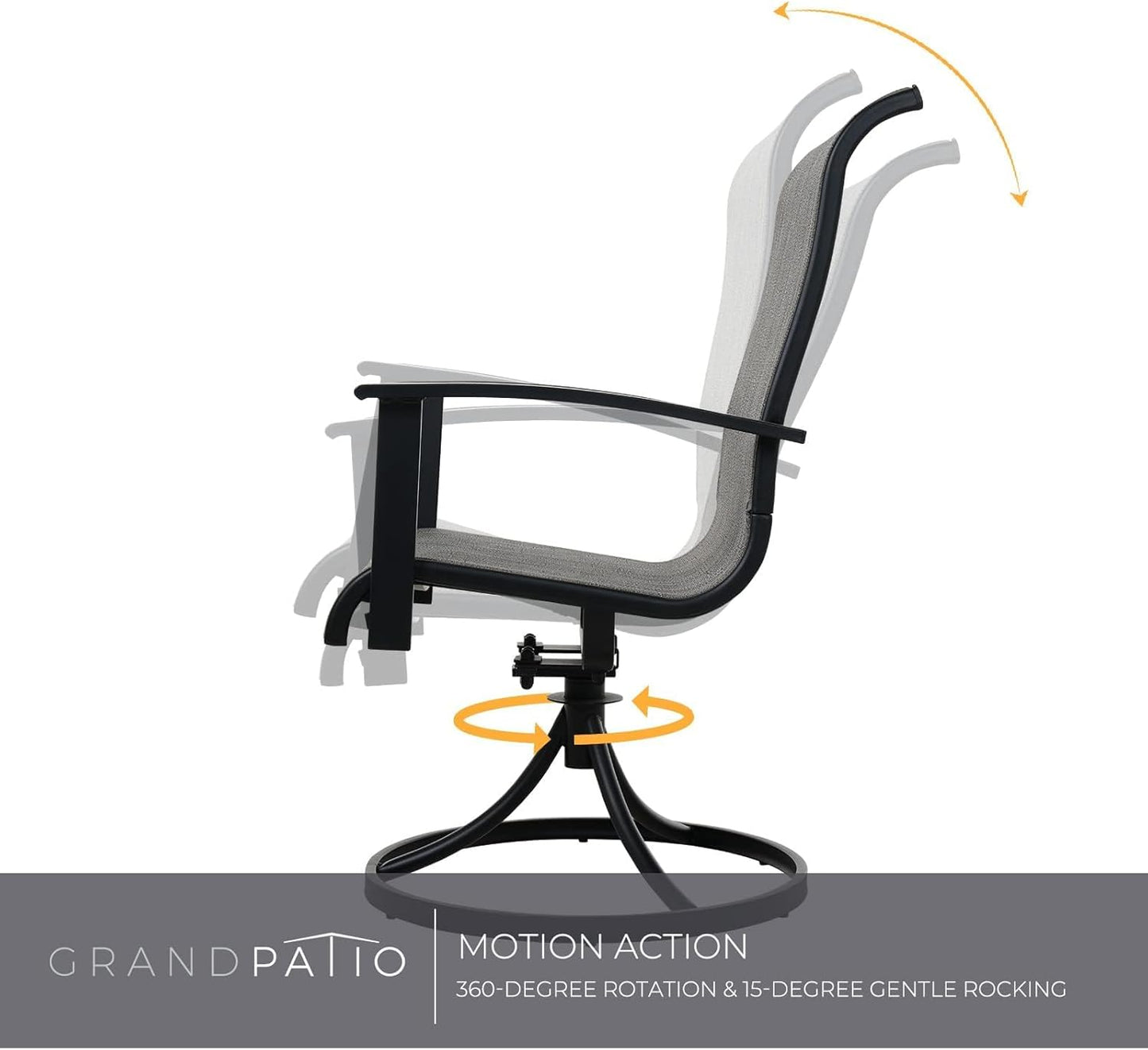 Grand Patio Outdoor Swivel Dining Chairs Set of 2, 360 Degree Mesh Sling Rocker Sets for Deck, Garden Backyard, Mixed Coffee
