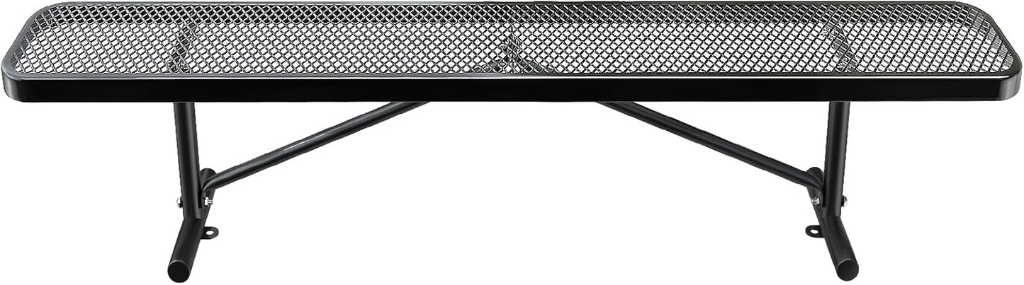 Thermoplastic Coated Iron Park Bench for Outside, Heavy Duty Metal Garden Bench, Expanded Commercial Grade Seating for Shopping Malls, Lawn Yard Porch Entryway (Black without Backrest, 96IN)