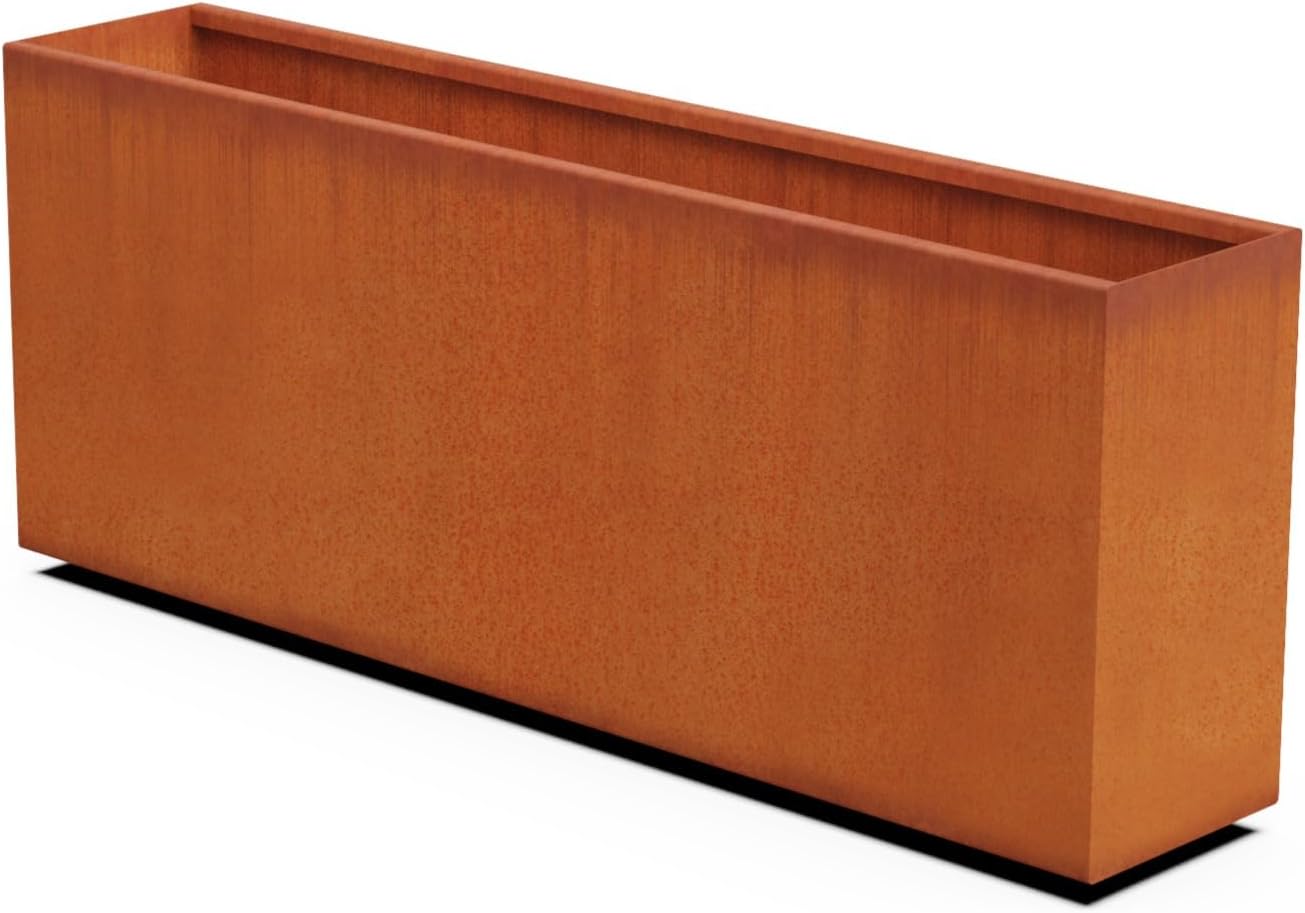 Large Rectangular Planters for Outdoor Plants 60x12x24 | Extra Large Corten Steel Planters for Patio Privacy & Garden | Large Outdoor Planter Box