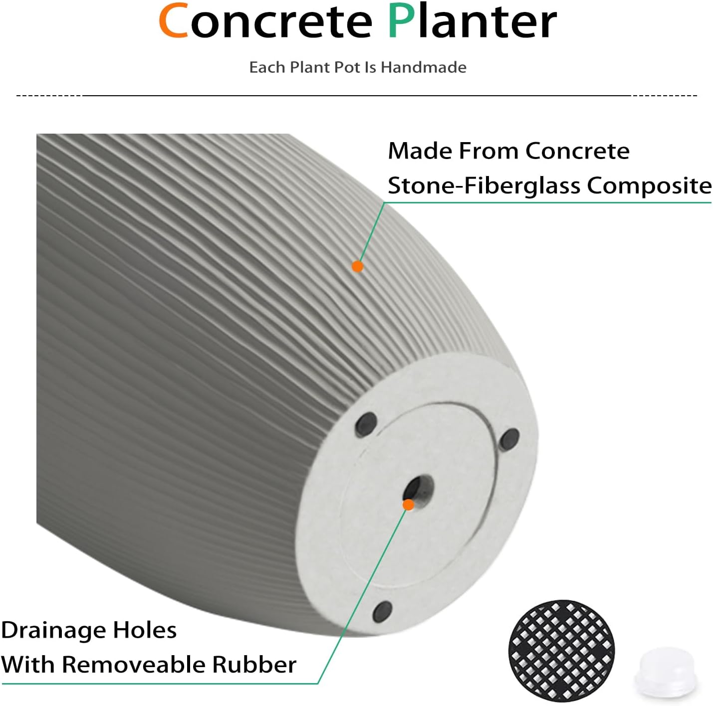 Tall Planters for Outdoor Plants, Large Concrete Flower Pots for Garden Front Porch, Patio, Indoor (Vertical Gray, 24 inch)