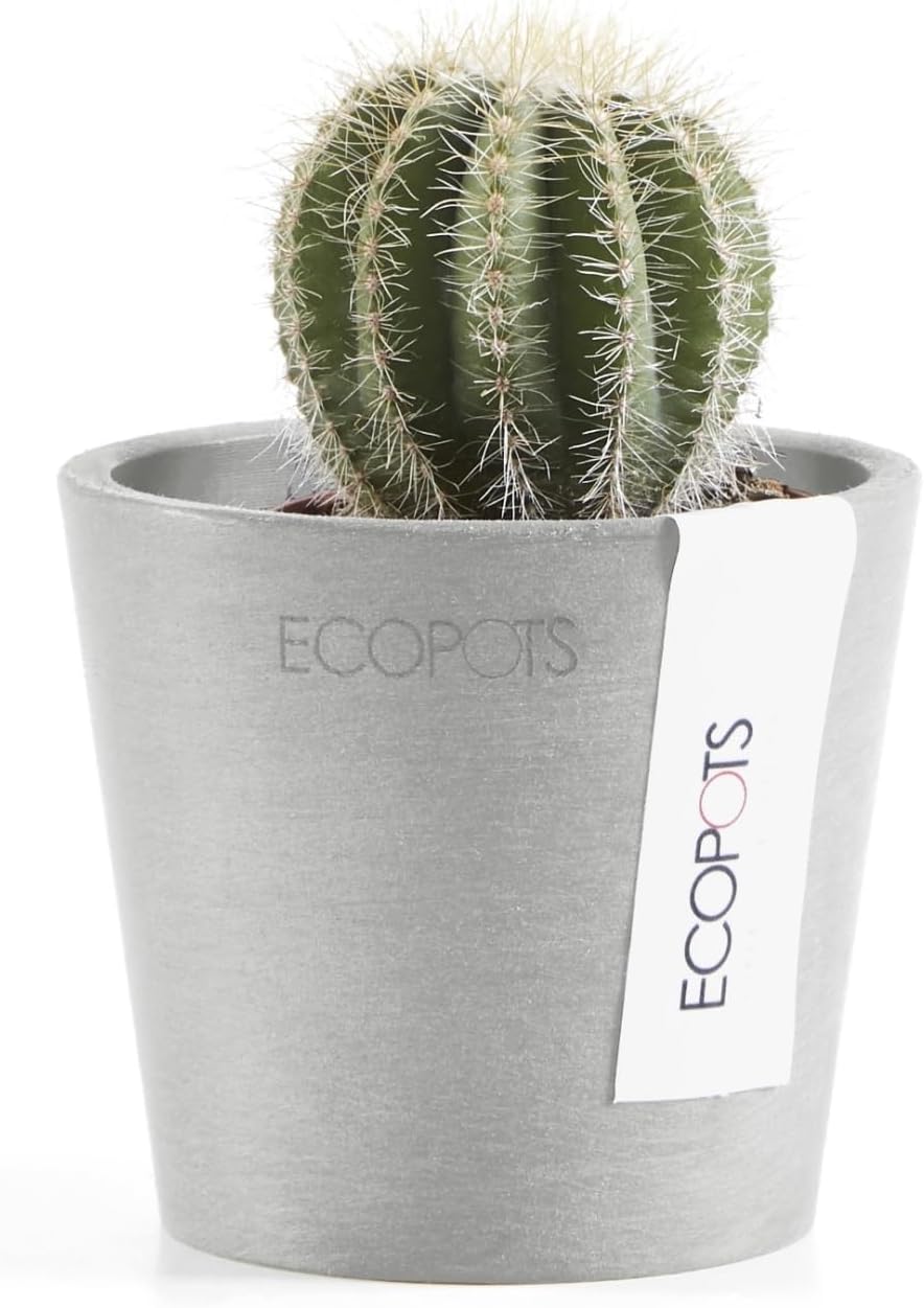 Ecopots Amsterdam Mini Durable Modern Round Recycled-Based Composite Flower Pot Planter, White Grey, 3"