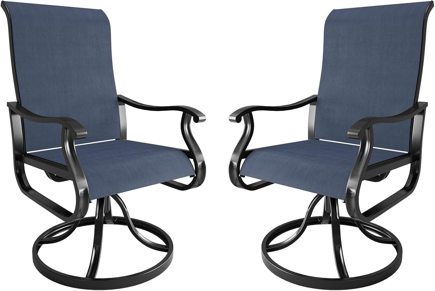 Amopatio Patio Swivel Chairs Set of 2, Outdoor Swivel Rocker Dining Chairs with All Weather Textilene High Back & Metal Frame, for Backyard Deck Lawn Garden, Navy Blue