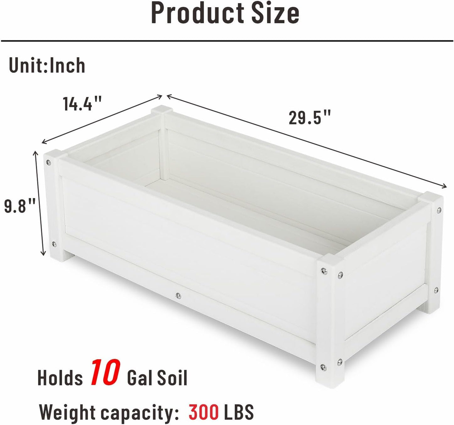 HDPE Raised Planter Box Outdoor,Rot-Resistant and Non-Cracking,Raised Beds for Gardening 29.5 * 14.4 * 9.8 in for Yard,Lawn,Outdoor Planter Boxes Rectangle with Drainage Holes White