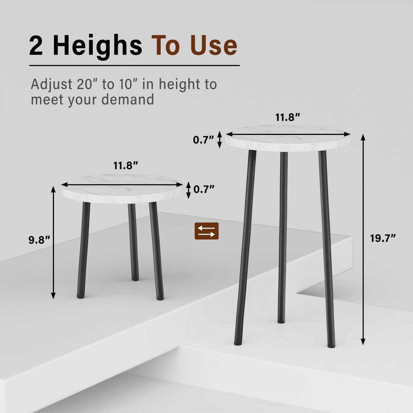 Plant Stand Indoor Outdoor: 2 Pack Indoor Plant Stand 20'' Convertible Multi-purpose Holder - Mid Century Modern Decor - Tall Plant Table for Living Room/Balcony/Garden/Patio