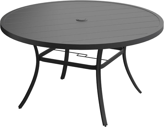 DIFY 50" Round Outdoor Patio Dining Table for 6, Metal Patio Table with 1.57" Adjustable Umbrella Hole, All-Weather Dining Furniture Table for Backyard Lawn Garden, Black