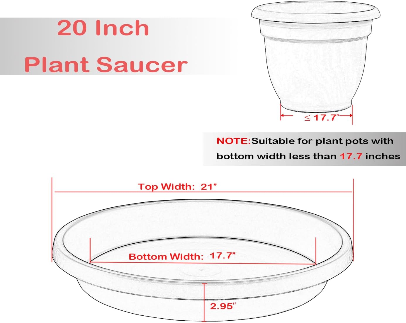 2 Pack Large Plant Saucer 20 Inch, Extra-Large Deep Plant Trays for Pots, Plant Drip Trays, Plant Water Catcher Tray for Plants, Plastic Plant Saucers for Indoors no Holes