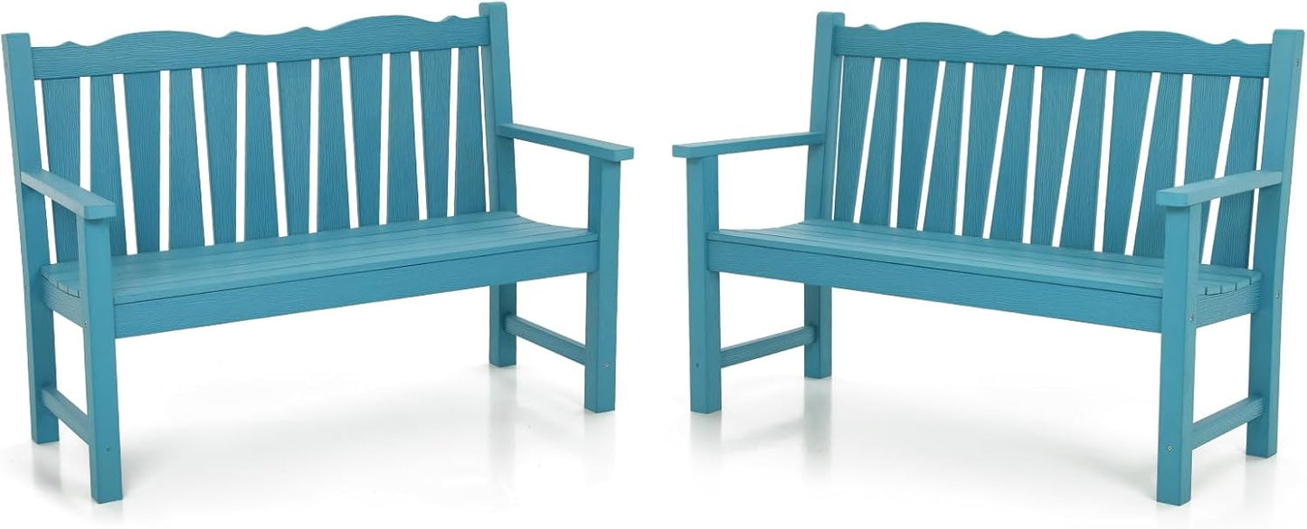 Outdoor Bench Set of 2, Weatherproof Garden Benches for Outdoors, All Weather HIPS Patio Bench Holds up to 800lbs, Never Rot or Fade, Comfort Bench for Porch Garden Patio Yard and Park