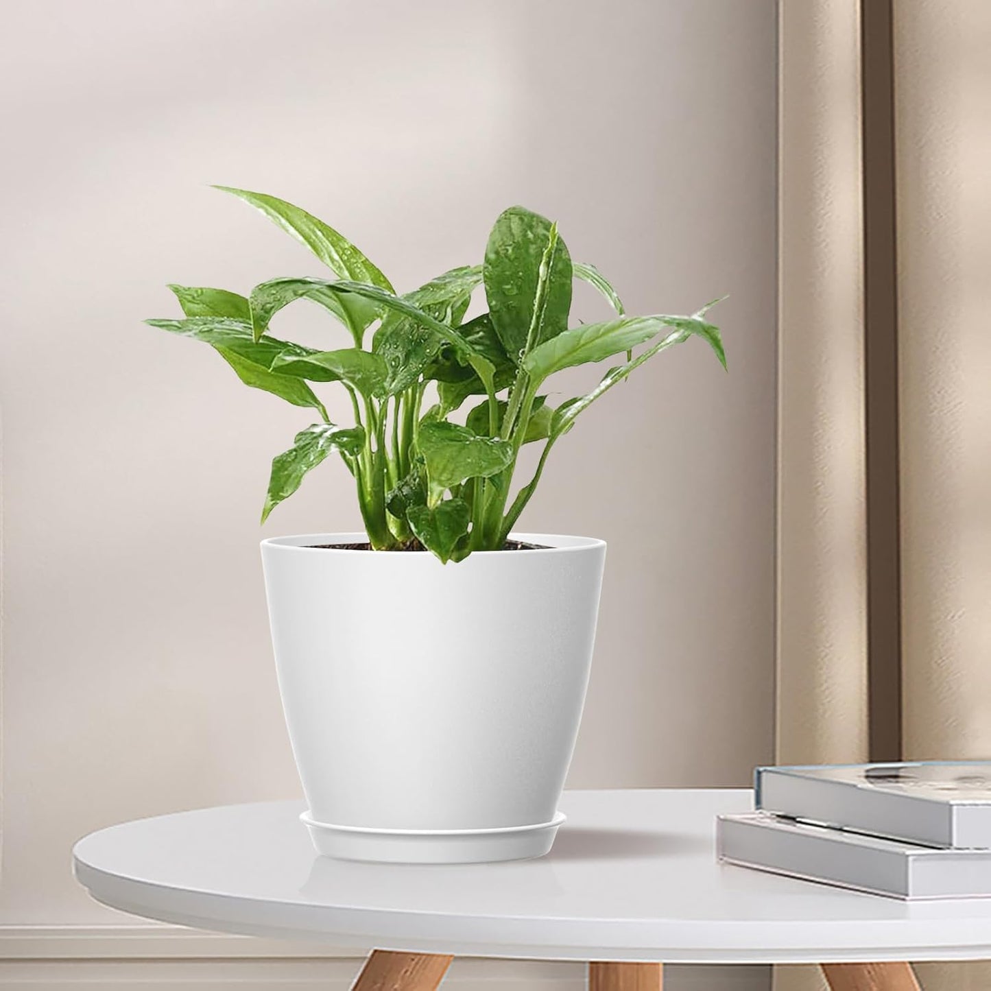 16 Pack 4 Inch Plant Pots with Drainage Holes and Saucers, Pots for Plant Indoor, Plastic Planters for Succulents and Small Plants, White