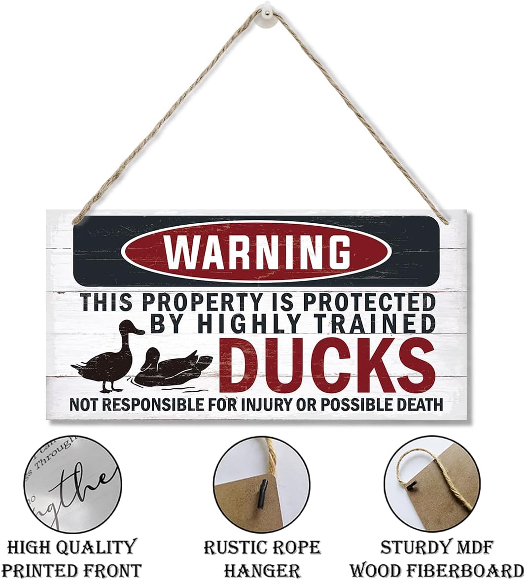 Funny Warning Signs, The Property is Protected By Highly Trained Ducks Sign, Decorative Wood Hanging Wood Plaque, Outdoor Warning Sign, Farm Yard Decor, Door Sign, Farmhouse Home Wall Decor