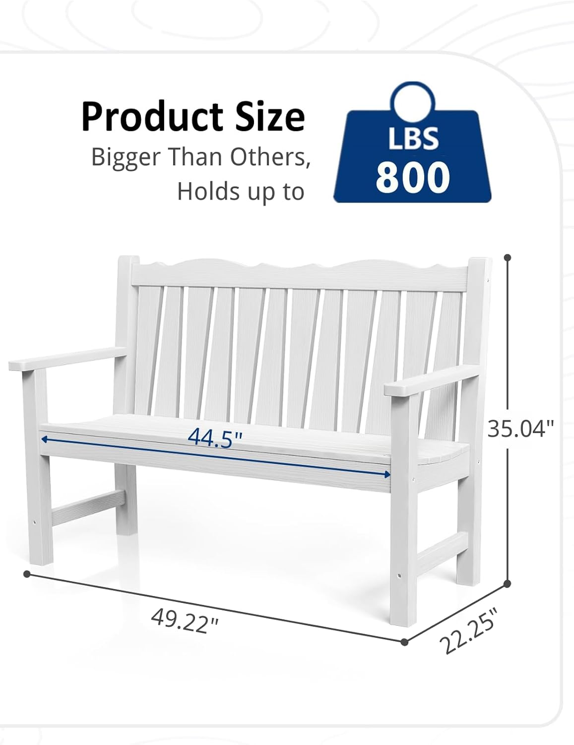 Outdoor Bench Set of 2, Weatherproof Garden Benches for Outdoors, All Weather HIPS Patio Bench Holds up to 800lbs, Never Rot or Fade, Comfort Bench for Porch Garden Patio Yard and Park(White)