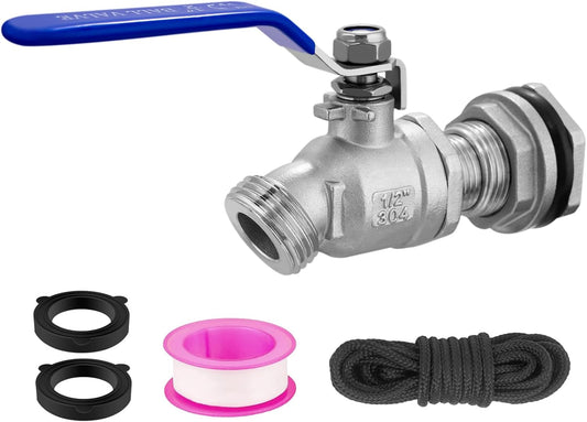 Rain Barrel Spigot Kit High Flow Spigot for Water Barrel 304 Lead-Free Compliant Stainless Steel for Rain Barrels 1/2"NPT to 3/4"GHT Rain Barrel Quarter Turn Spigot with Bulkhead Fitting