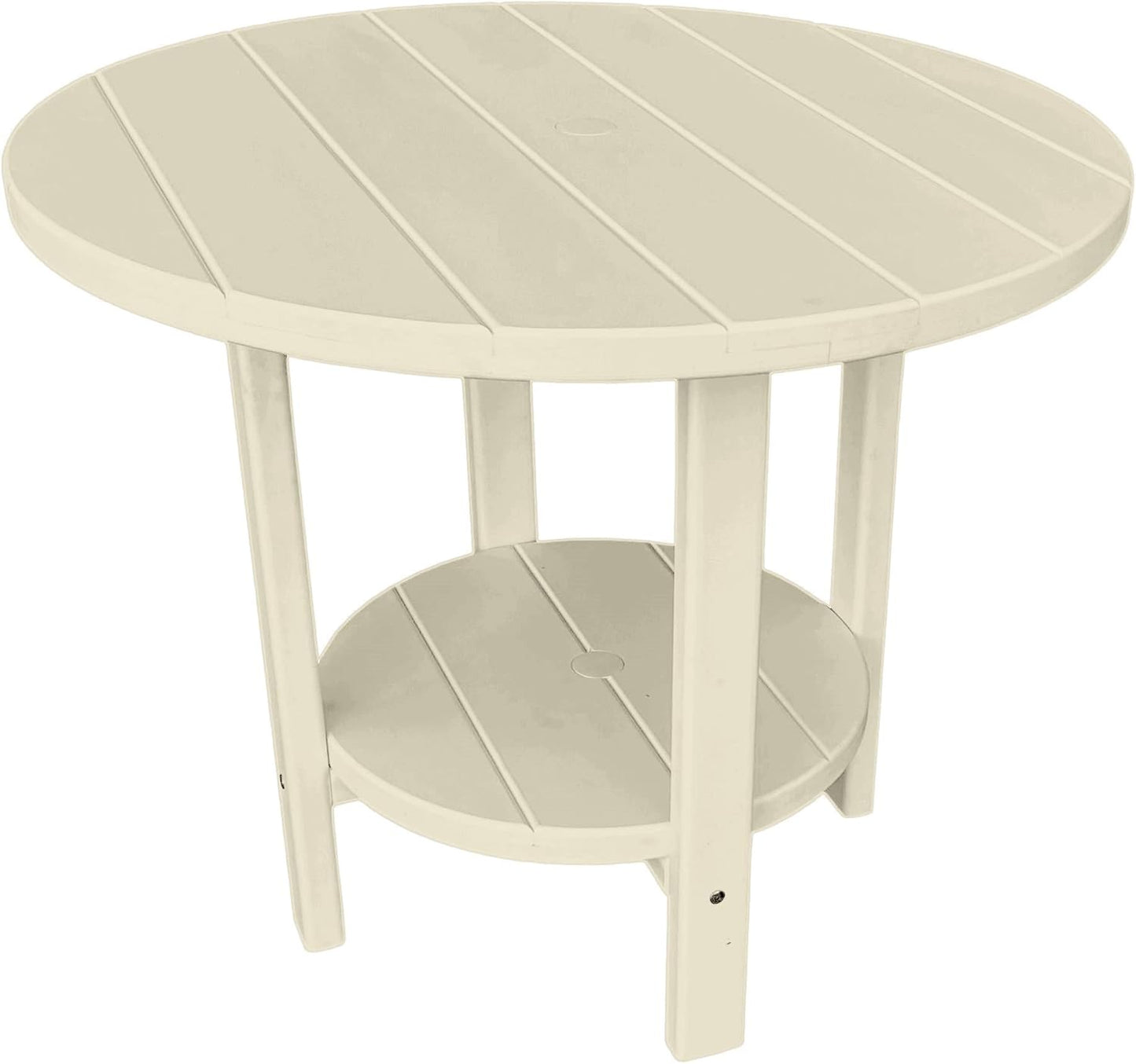 Phat Tommy Round Poly Resin Outdoor Patio Dining Table, All Weather Poly Patio Outdoor Furniture, White