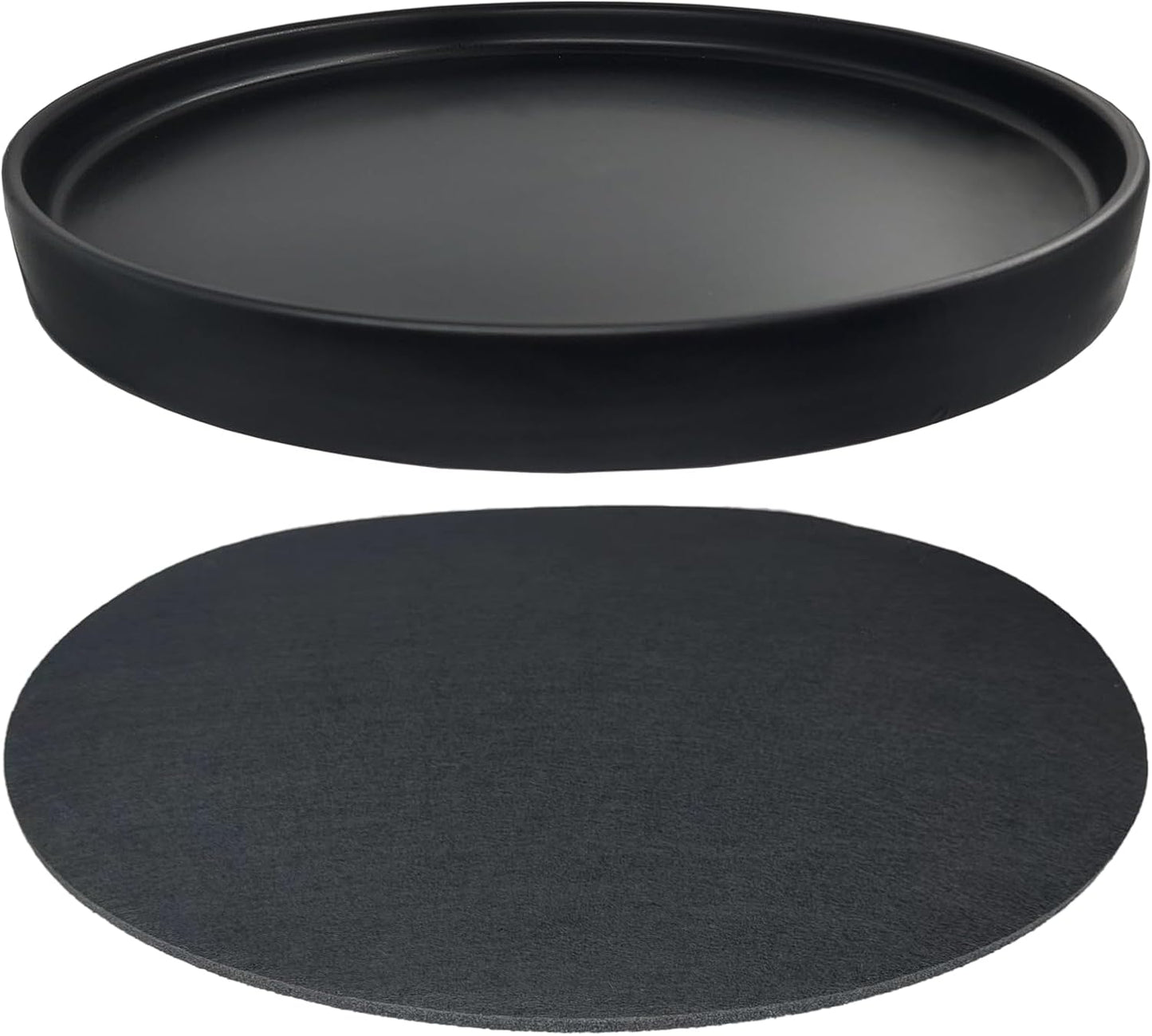 Ceramic Plant Saucer Black Deep Pot Tray - 1 Pack 15 inch, Planter Saucers Water Drip Trays for Indoors Outdoor, Thick Durable Sturdy Flower Pot Saucers for Glazing Pots Base(15"/13.5"-Size)