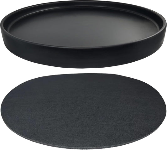 Ceramic Plant Saucer Black Deep Pot Tray - 1 Pack 15 inch, Planter Saucers Water Drip Trays for Indoors Outdoor, Thick Durable Sturdy Flower Pot Saucers for Glazing Pots Base(15"/13.5"-Size)