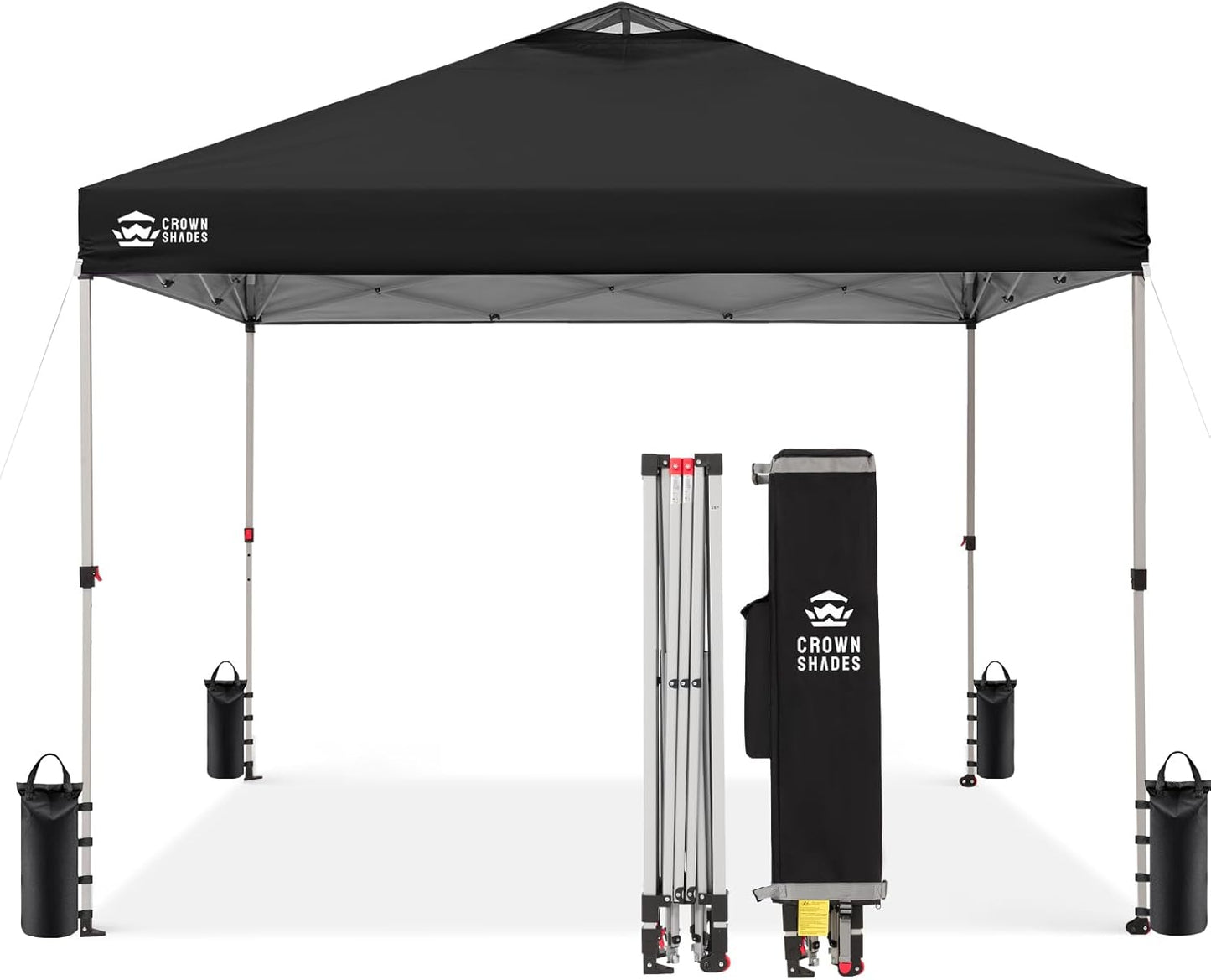 CROWN SHADES 12x12 Pop Up Canopy Outside Canopy, Patented One Push Tent Canopy with Wheeled Carry Bag, Bonus 8 Stakes and 4 Ropes, Black