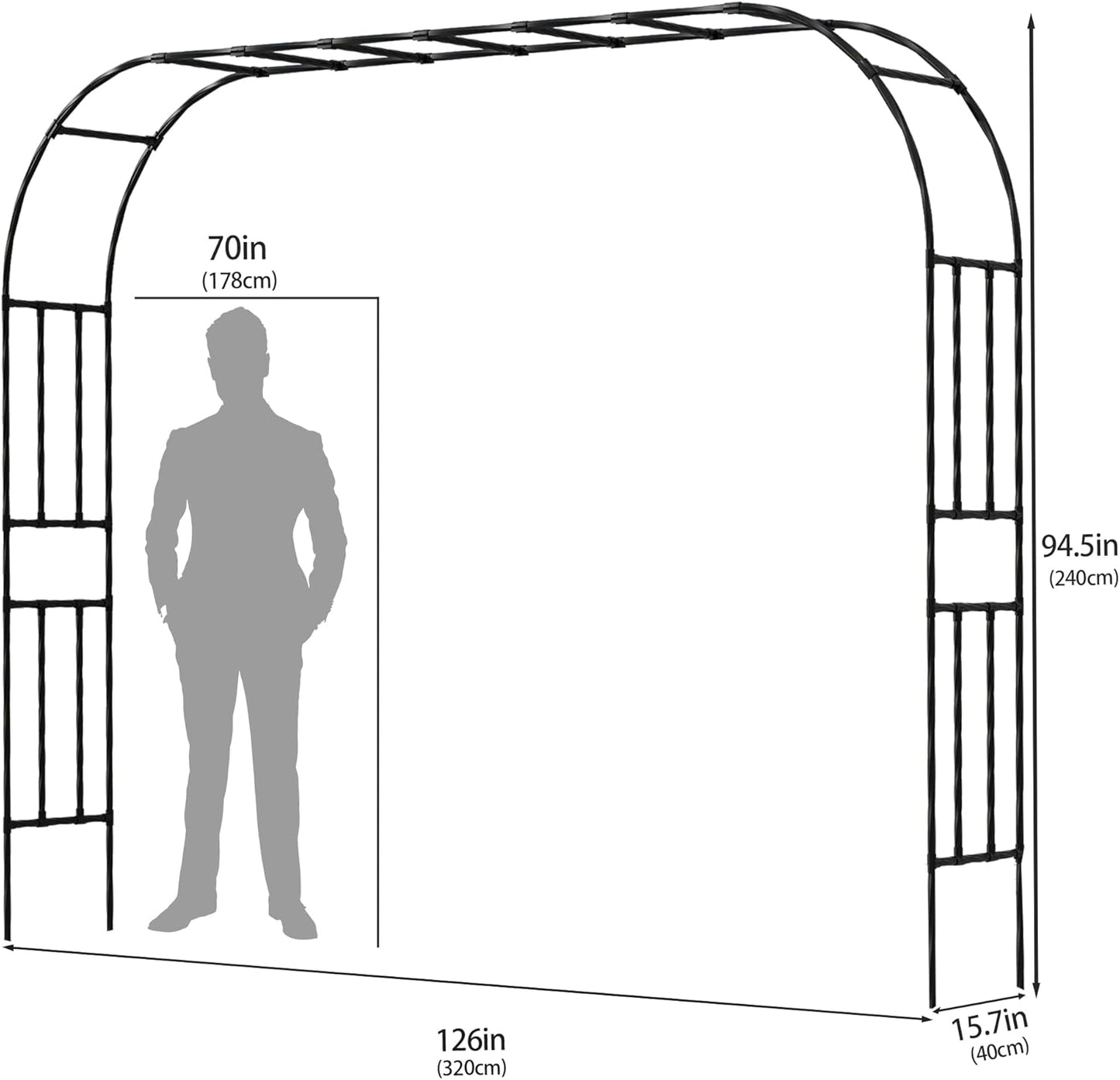 Garden Arch Trellis, Trellis Arch for Climbing Plants Outdoor, 10.5 x 7.9FT Metal Full Garden Arbor, Trellises for Patio Lawn Backyard, Large Garden Archway Decoration Black 126" x 94.5in