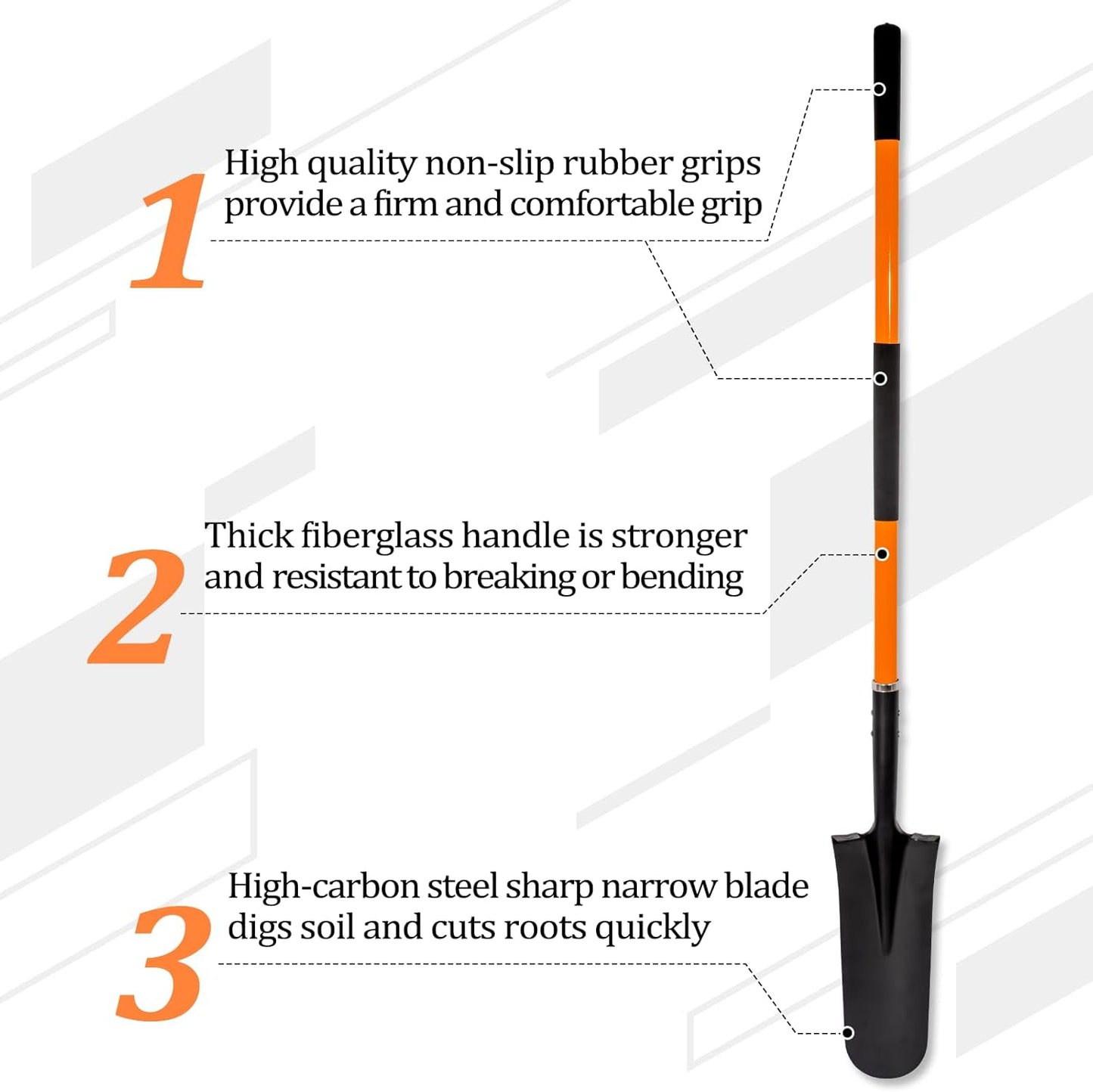 Heavy Duty Shovel with Fiberglass Handle for Digging and Gardening, Metal, 58 Inches